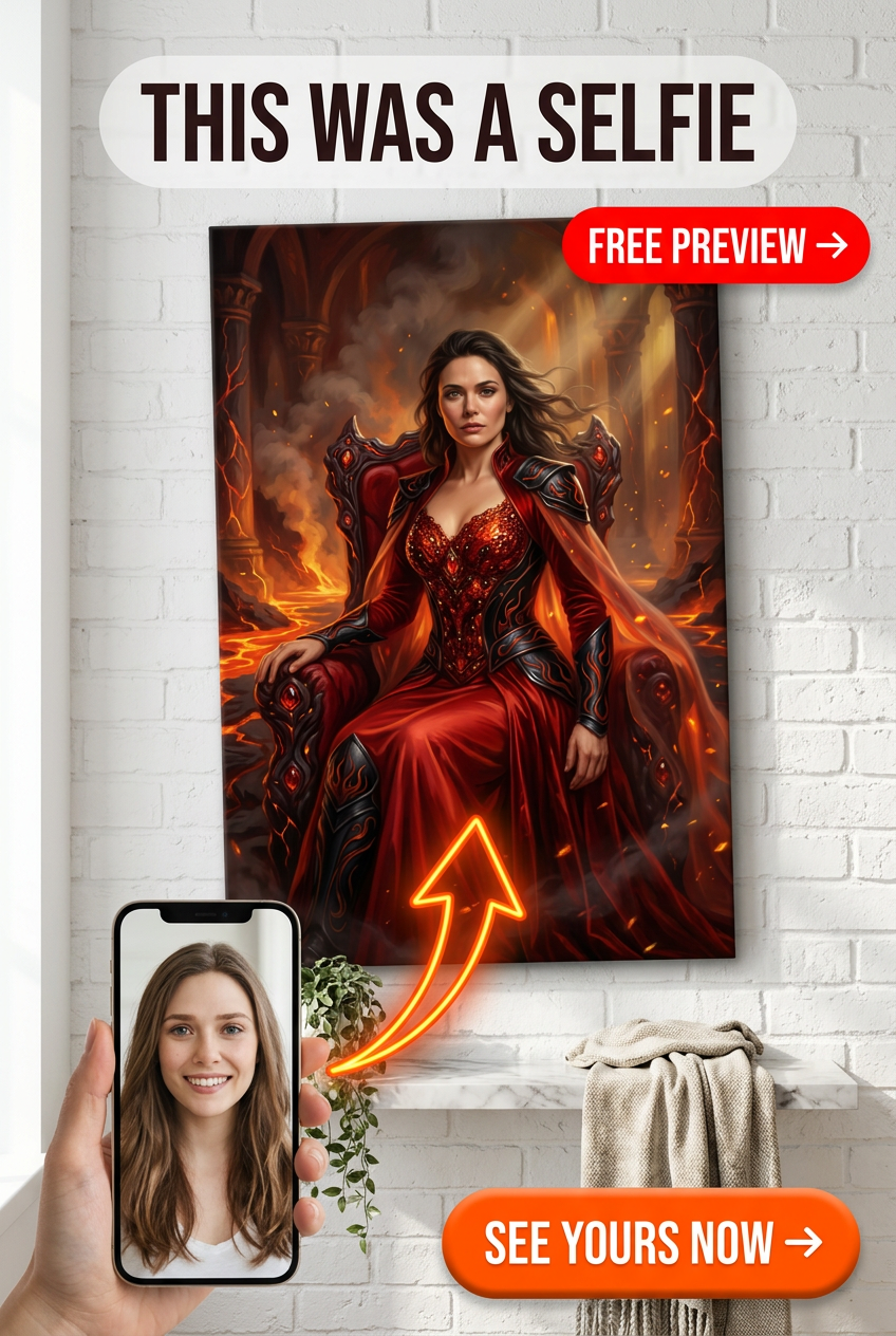 Emperatriz Escarlata Mujer: Retrato en Lienzo Reina de Fuego