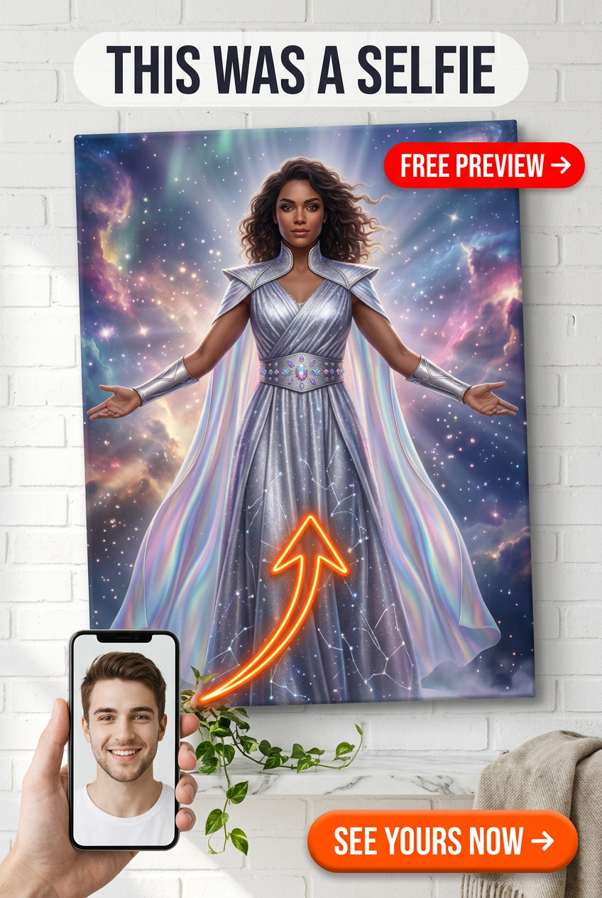 Custom Fantasy Woman Portrait — Heroic Cosmic Canvas from Photo