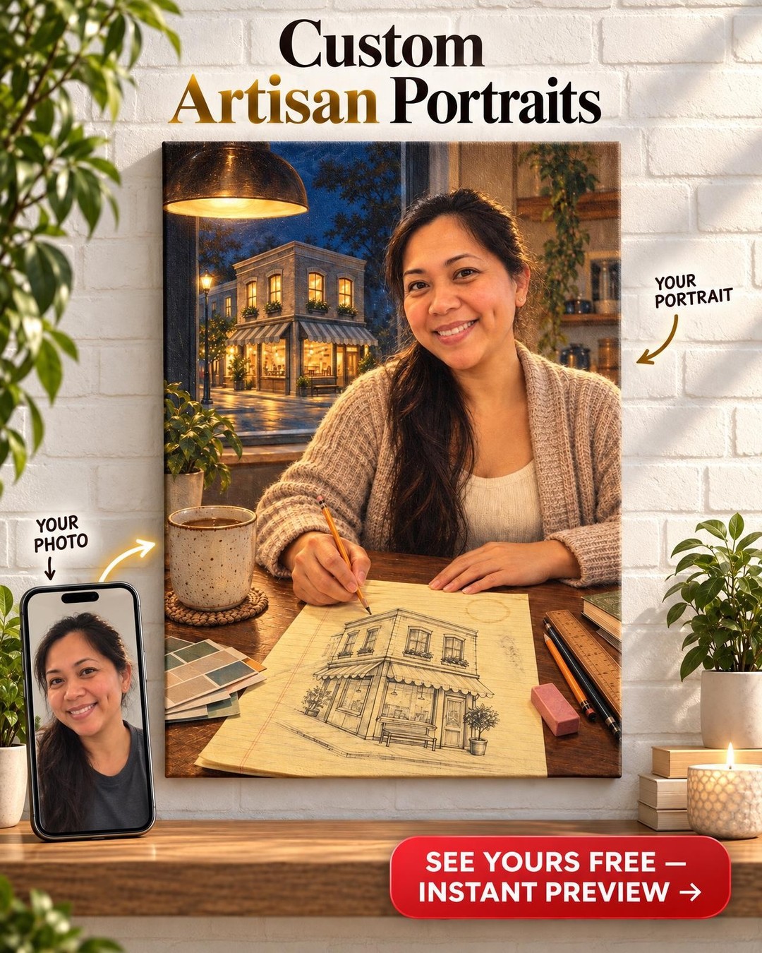 Built From Her Sketch Custom Portrait from Photo | Personalized Dream Builder Gift