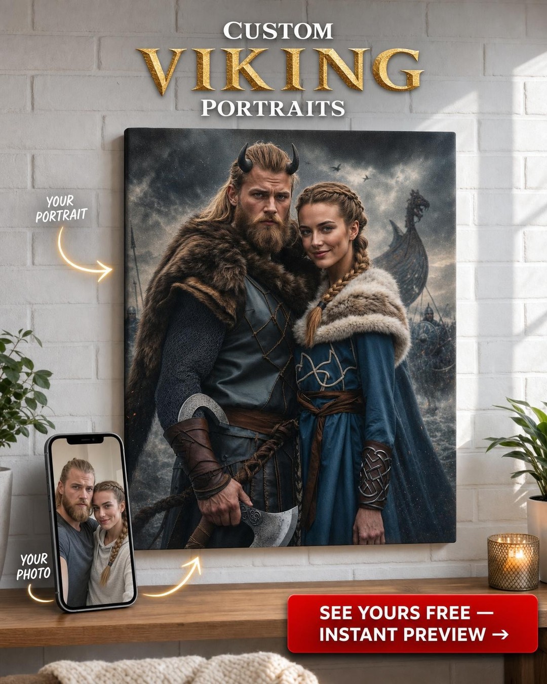 Epic Viking Couple Portrait — Heroic Canvas