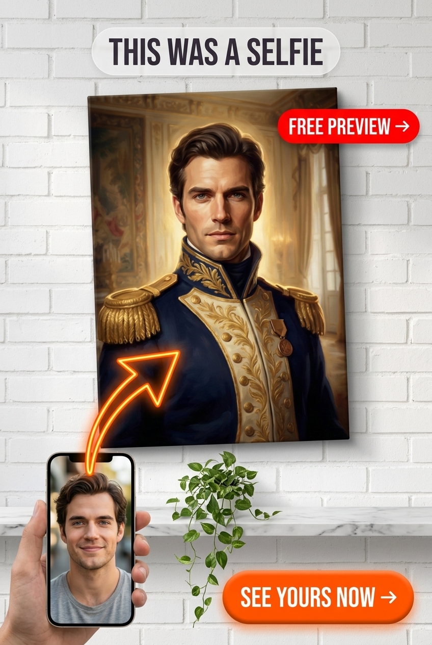 Custom Royal Man Portrait — Regal Military Canvas from Photo