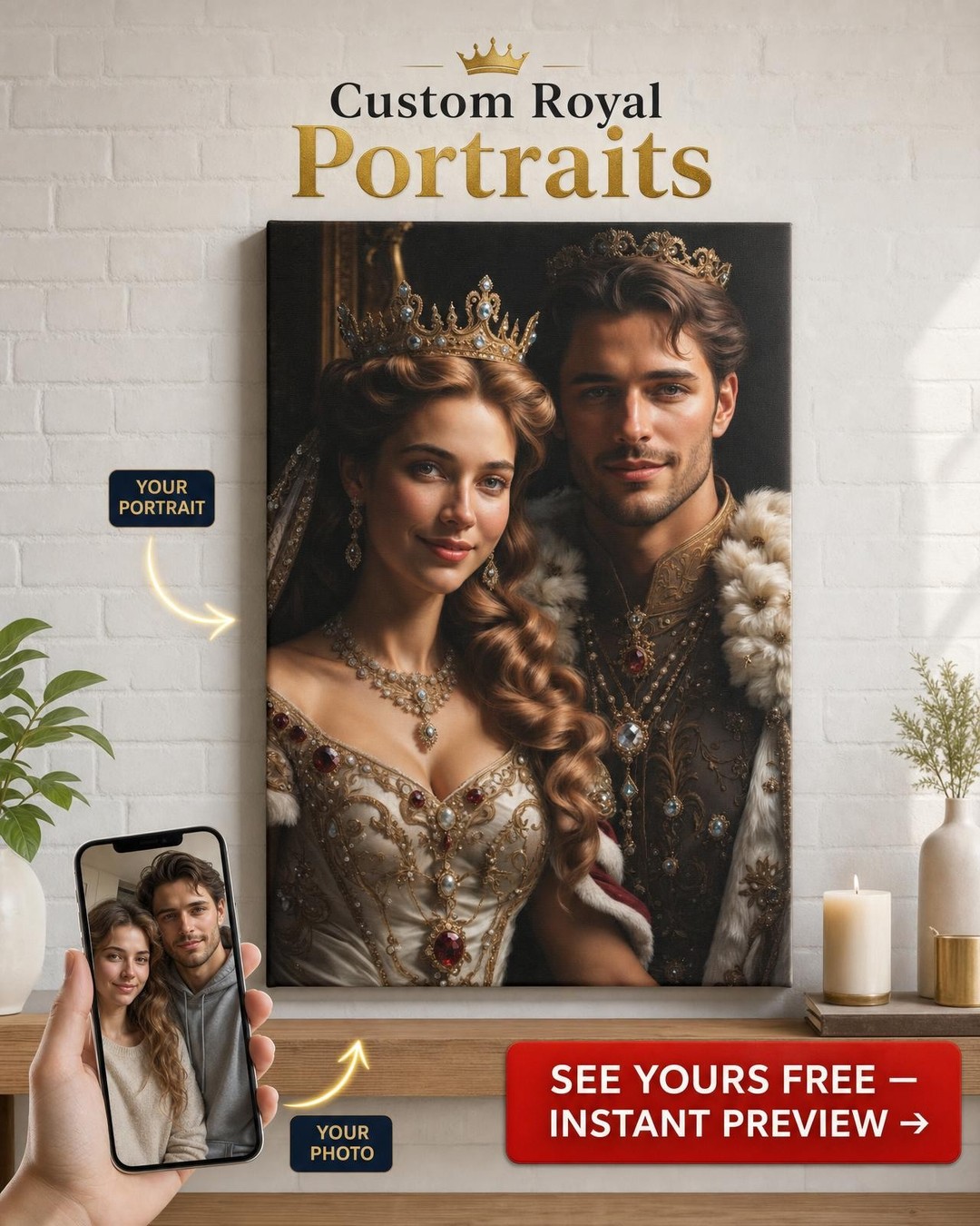 Custom Royal Couple Portrait — Regal King & Queen Canvas