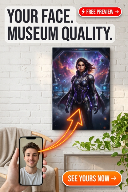 Custom Sci-Fi Portrait for Him — Heroic Space Warrior Canvas