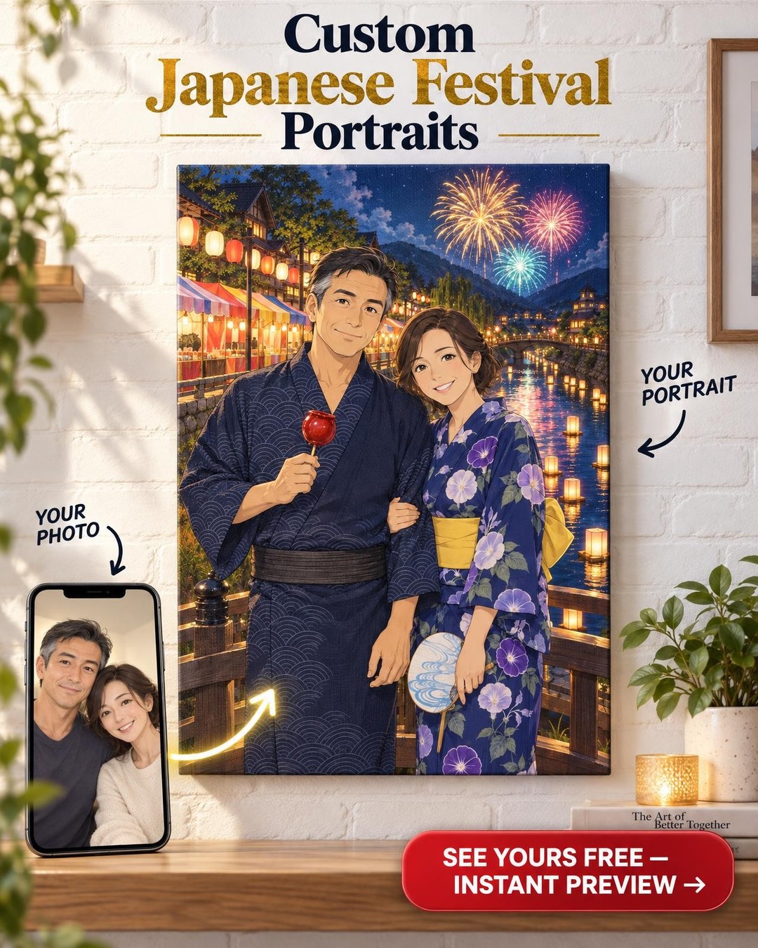 Summer Festival Anime Couple Custom Portrait from Photo | Personalized Anime Cosplay Gift