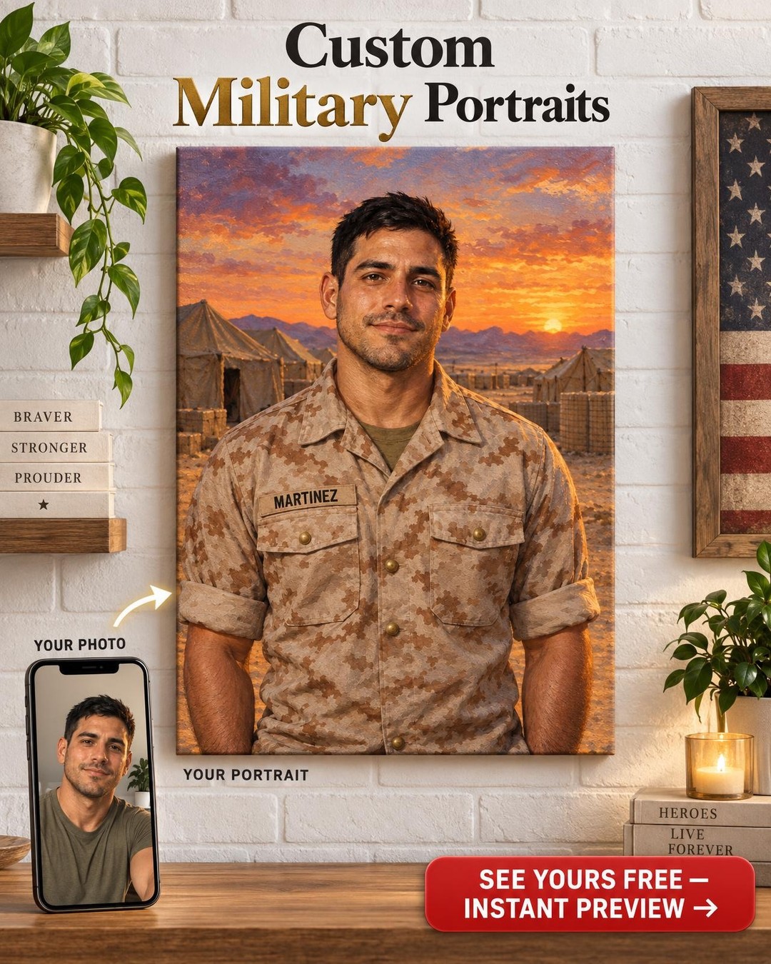 Desert Camo Veteran Portrait Gift