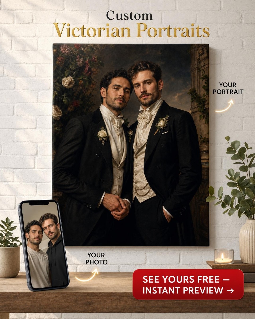 Custom Wedding Couple Portrait — Regal Canvas from Photo