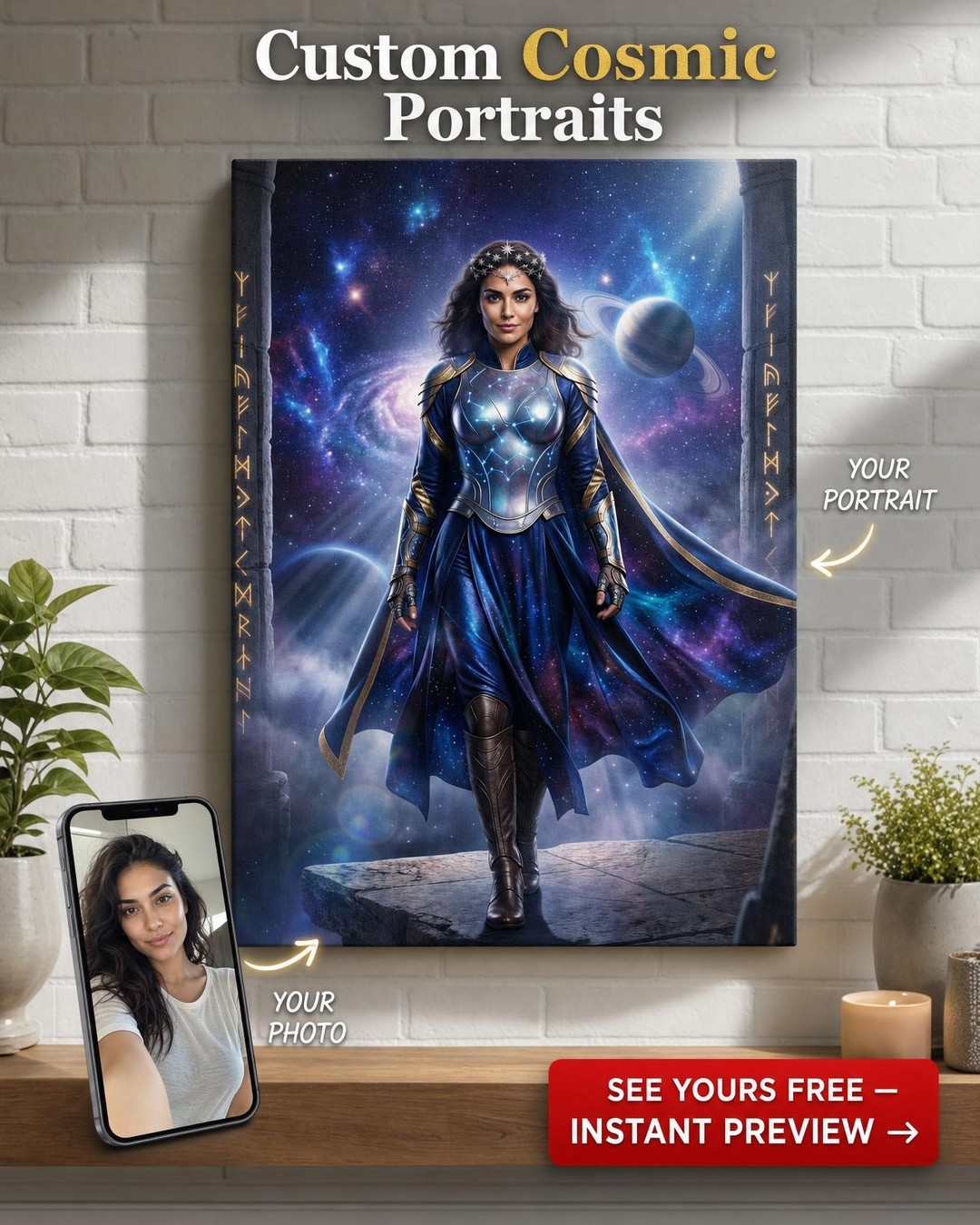 Custom Fantasy Man Portrait — Heroic Warrior Canvas from Photo
