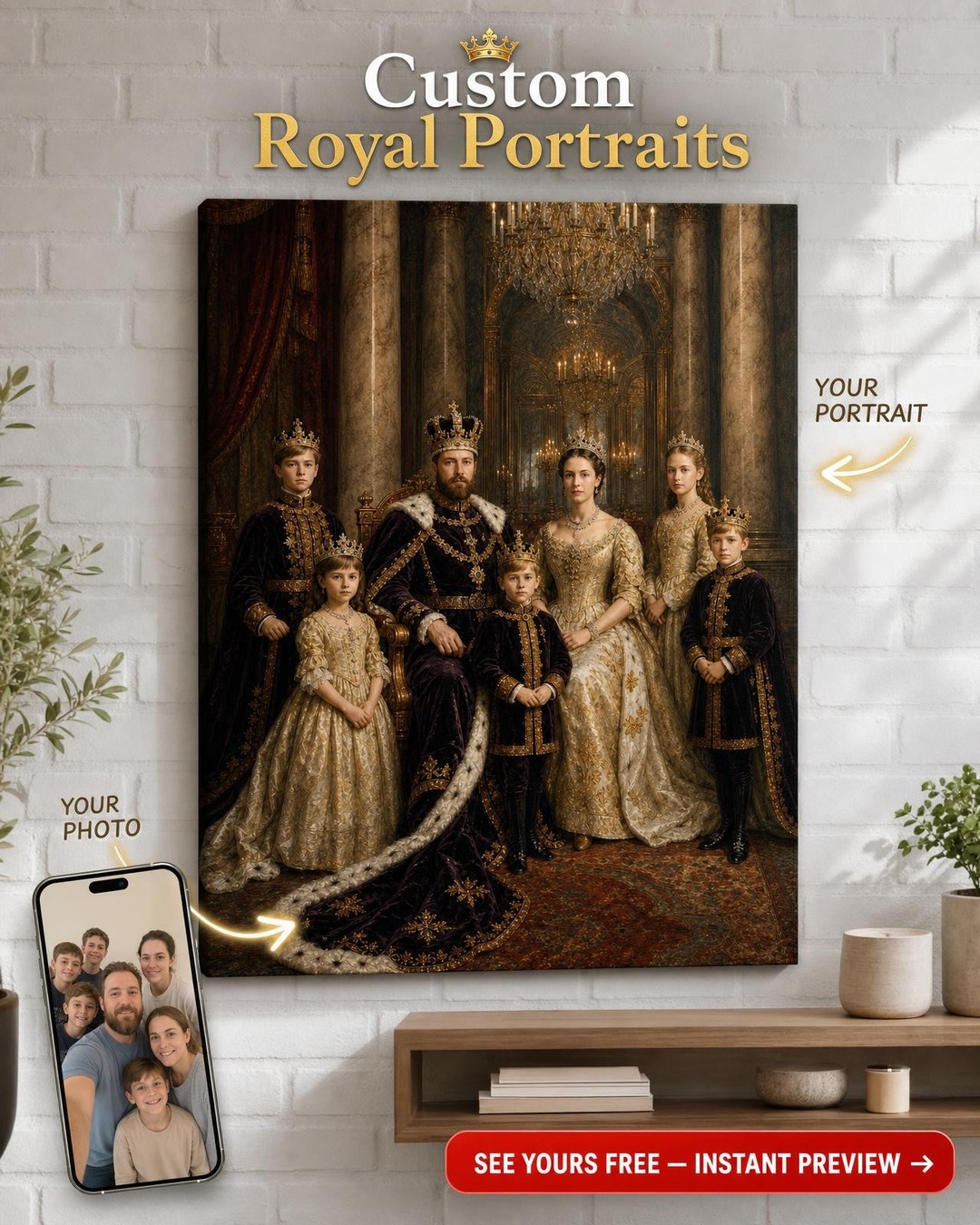 Royal Family Dynasty Custom Portrait from Photo | Personalized Family Gift