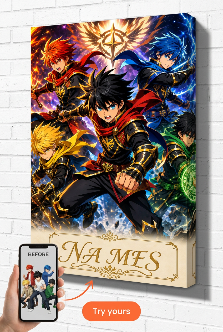 Custom Anime Warrior Couple Portrait — Vibrant Fantasy Adventure Canvas from Ph…