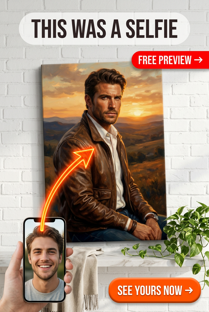 Custom Sunset Single-Man Portrait — Heroic Landscape Canvas