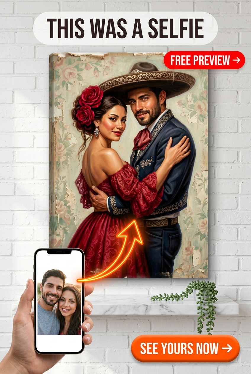Custom Cowboy Couple Portrait — Romantic Western Canvas from Photo