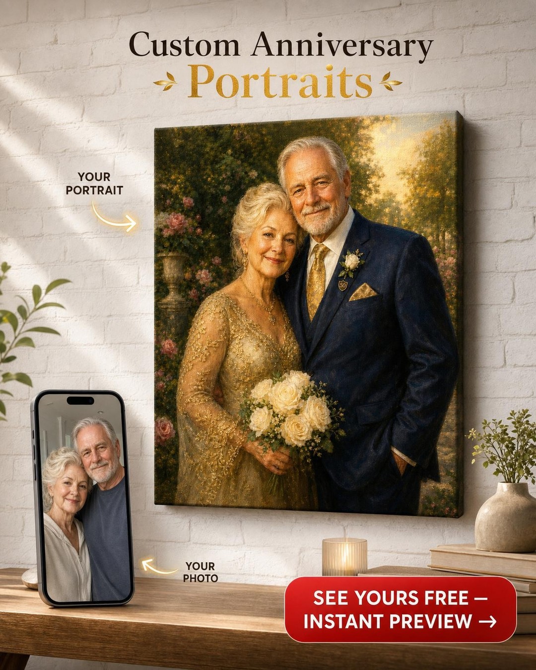 Romantic Garden Anniversary Portrait Canvas