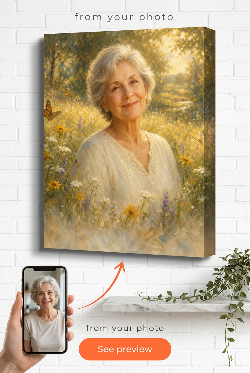 In Loving Memory Eternal Meadow Custom Portrait from Photo | Personalized Gift