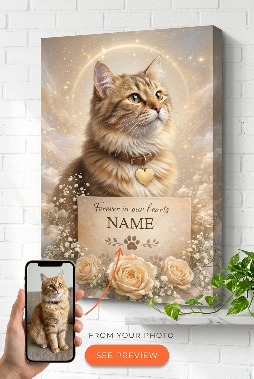 Custom Cat Pet Portrait — Memorial Canvas