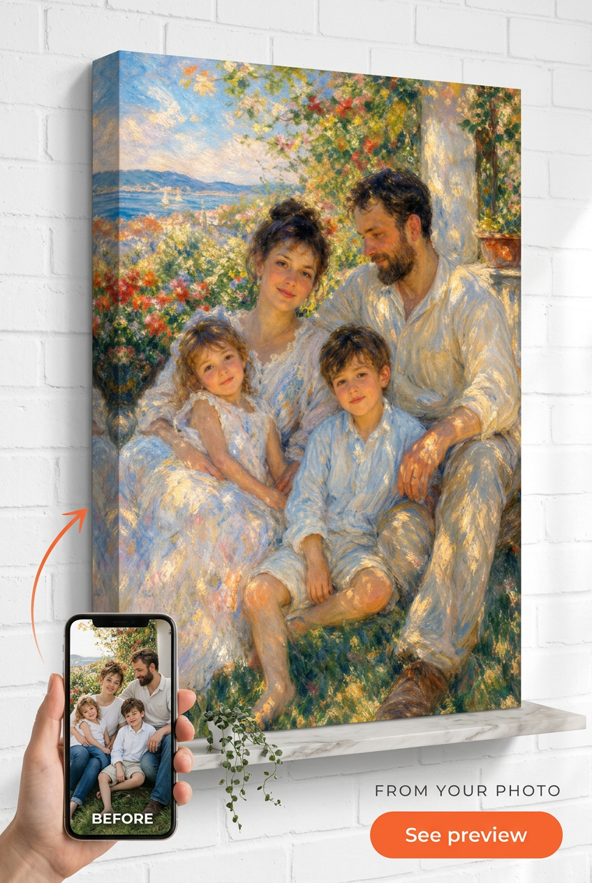 Custom Impressionist Family Portrait — Serene Canvas from Photo