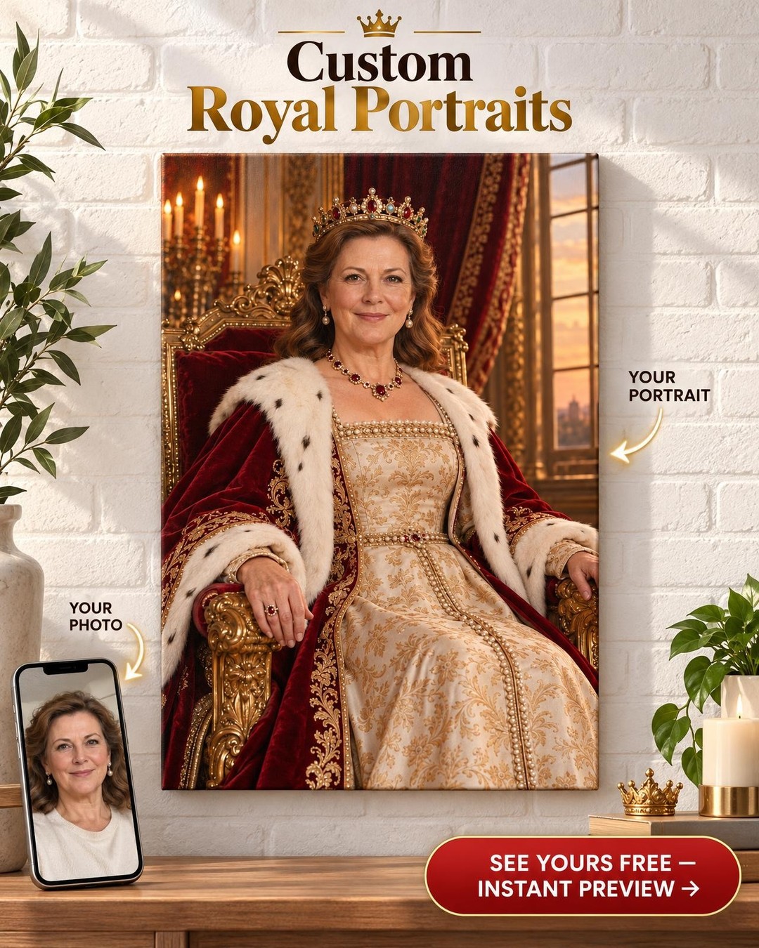 Regal Custom Portrait from Photo | Personalized For Her Gift