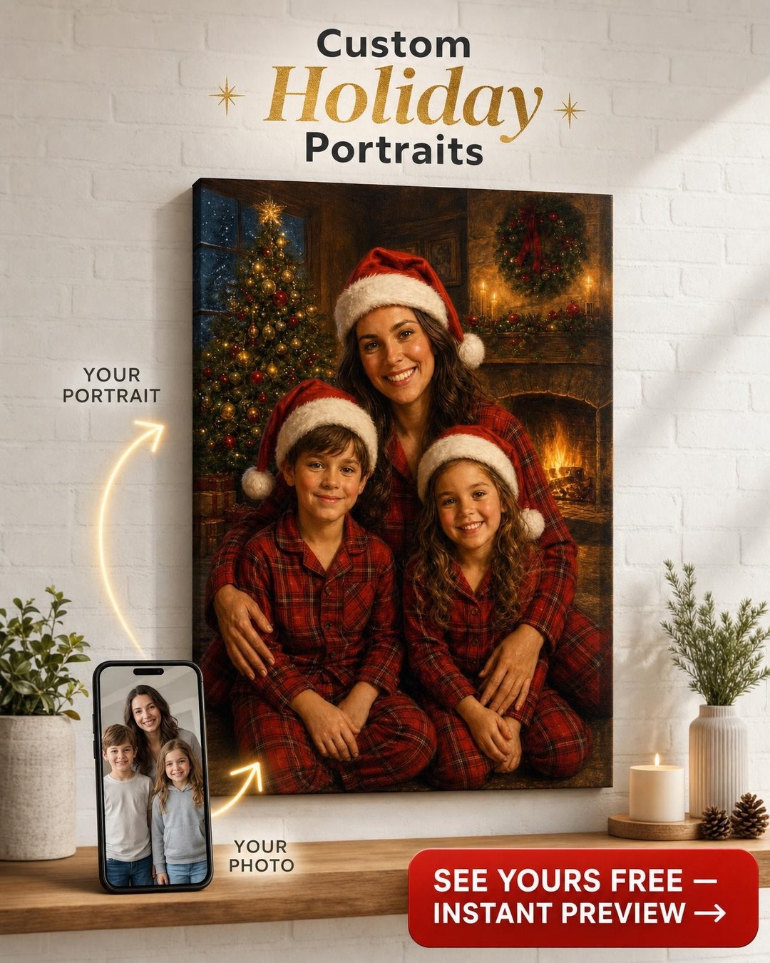 Custom Christmas Family Portrait — Festive Canvas from Photo