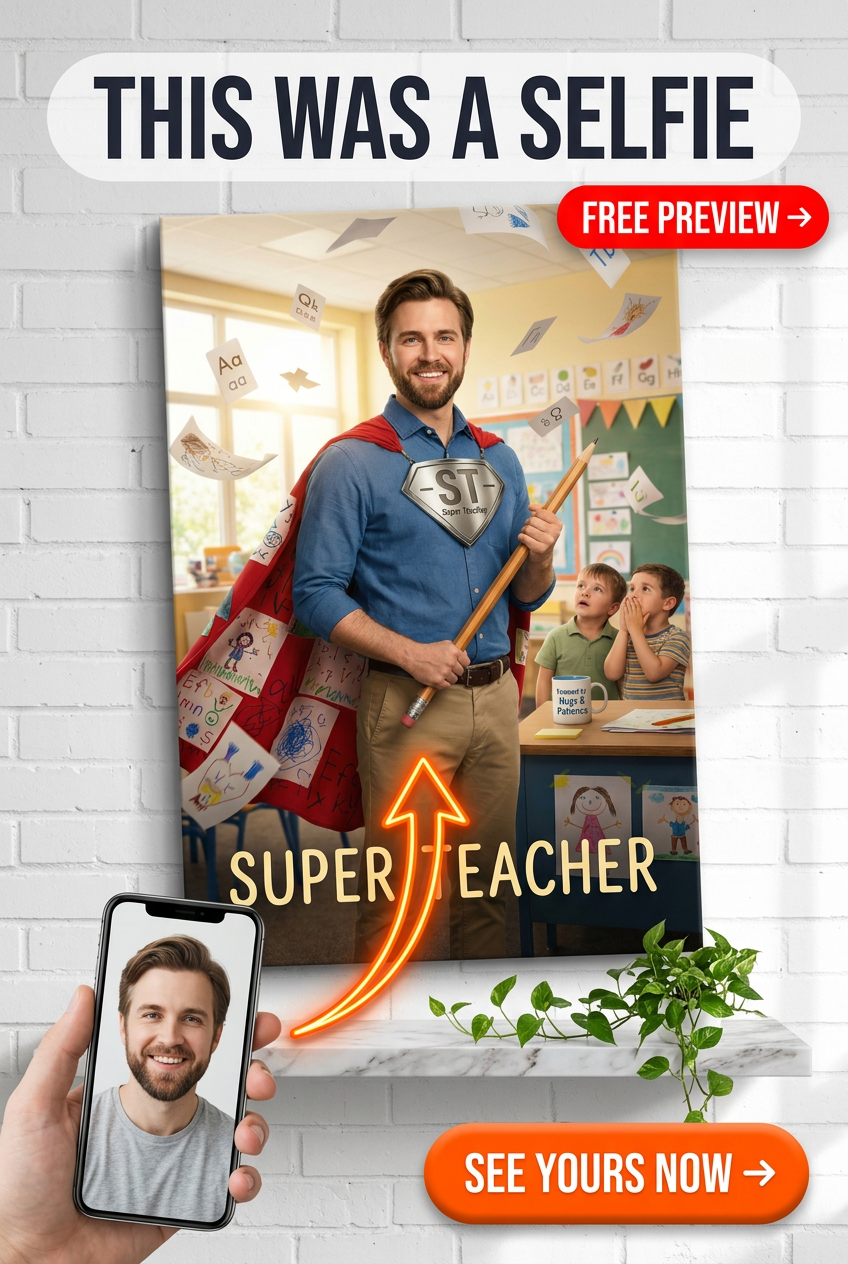 Custom Superhero Man Portrait — Classroom Hero Canvas