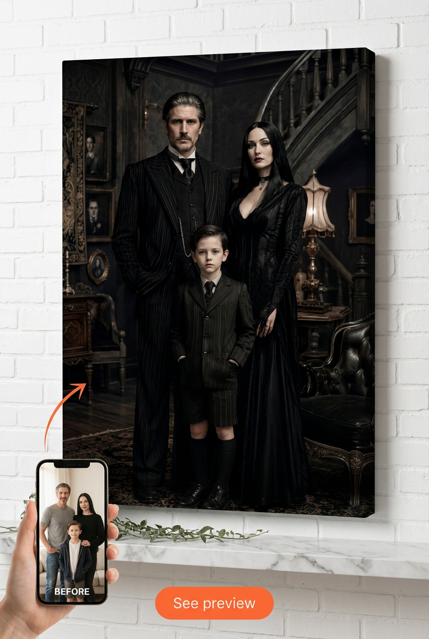 Custom Gothic Family Portrait — Regal Canvas from Photo
