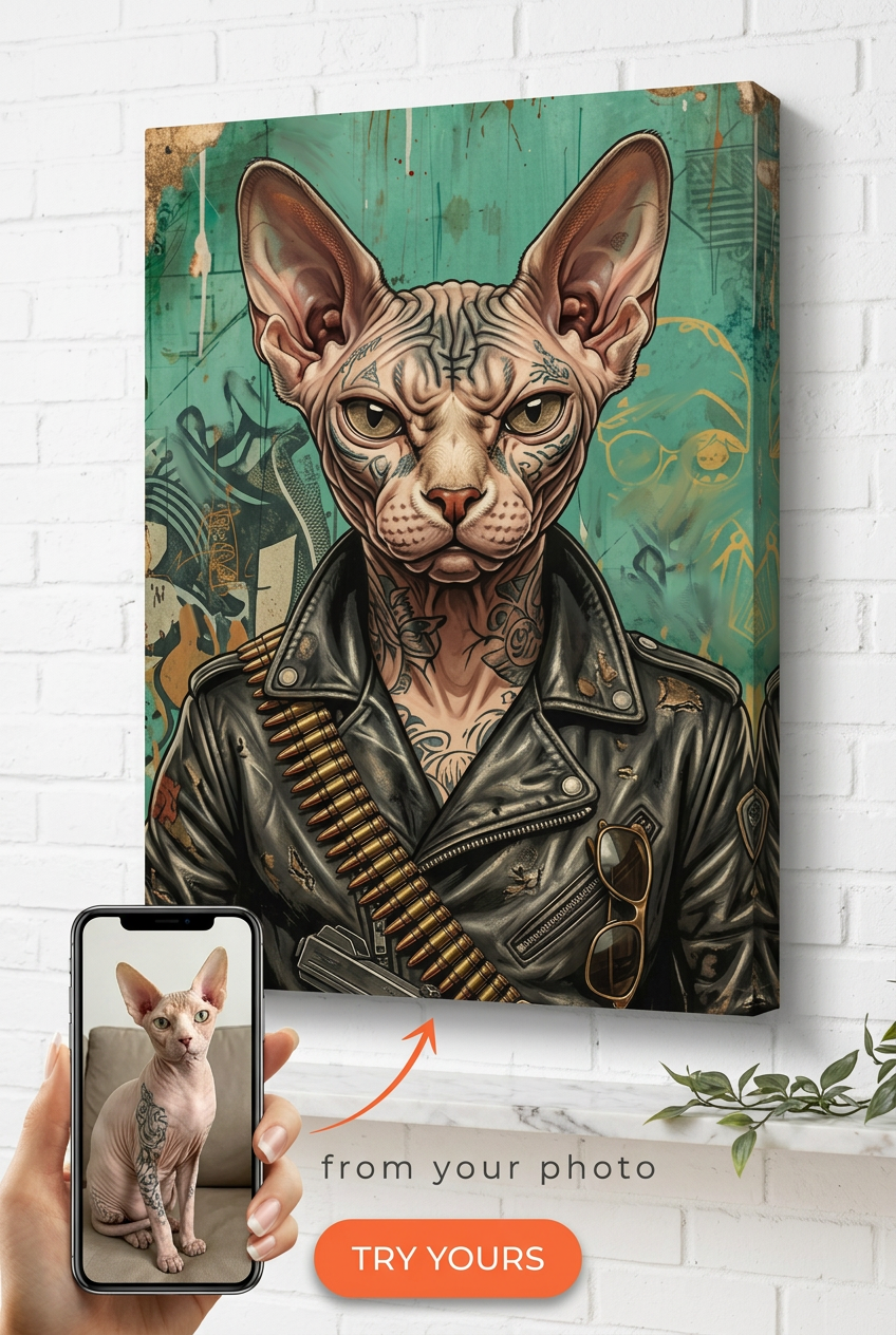 Urban Sphynx Cat Custom Portrait | Premium Canvas Portraits
