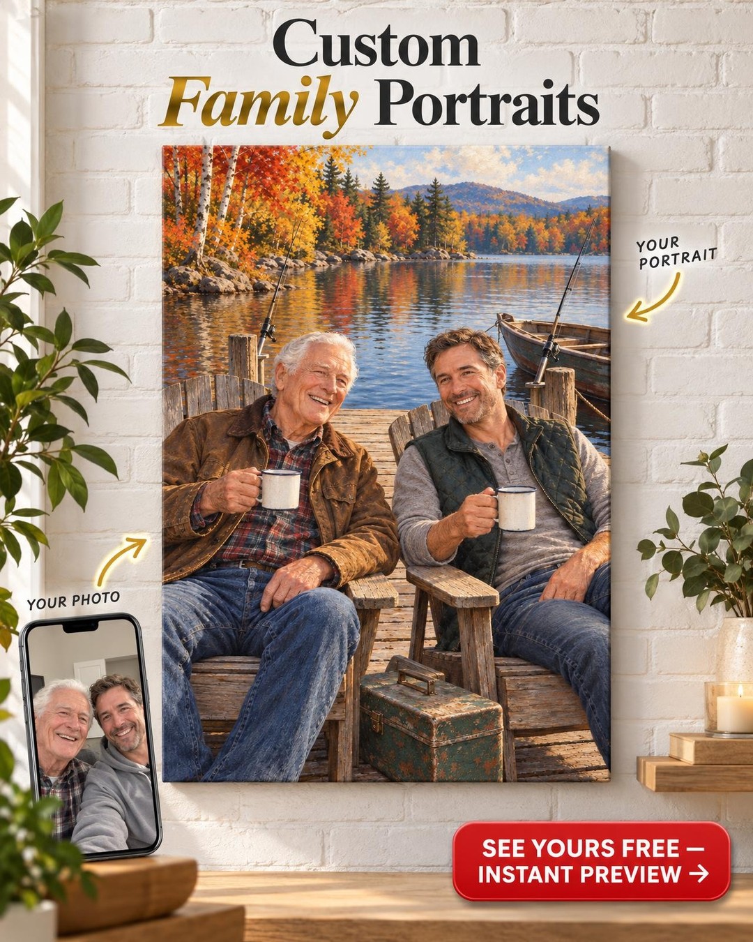 Still Fishing Together Custom Portrait from Photo | Personalized Fishing Together Gift
