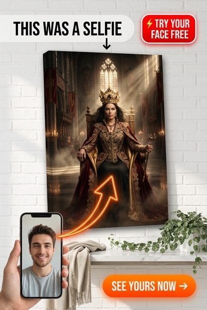 Custom Royal Man Portrait — Regal Crown & Throne Canvas from Photo
