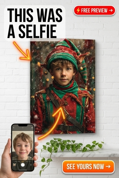 Festive Elf-Themed Custom Portrait from Photo | Personalized Gift for Him