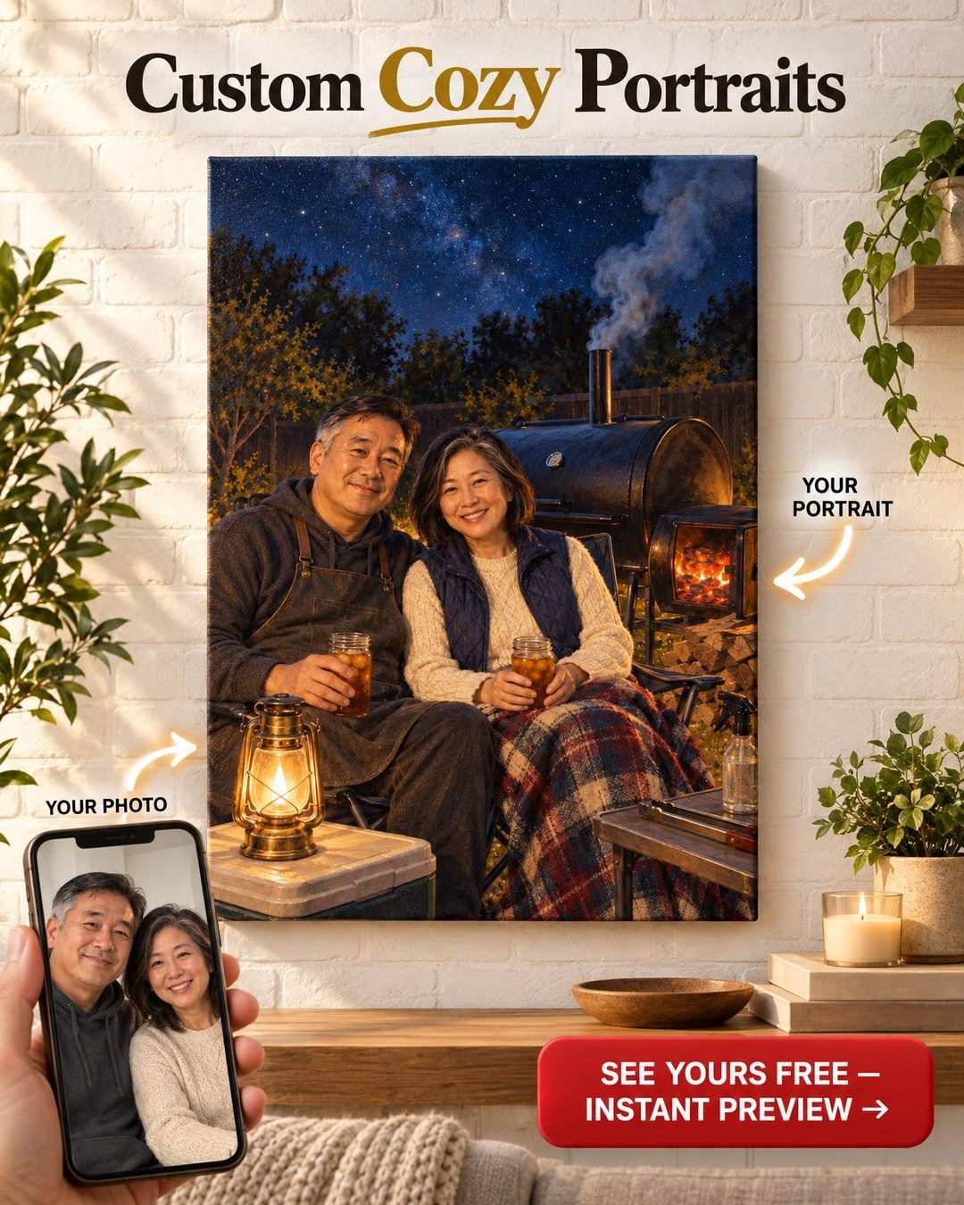 All-Night Brisket Cook Custom Portrait from Photo | Personalized BBQ Pitmaster Gift