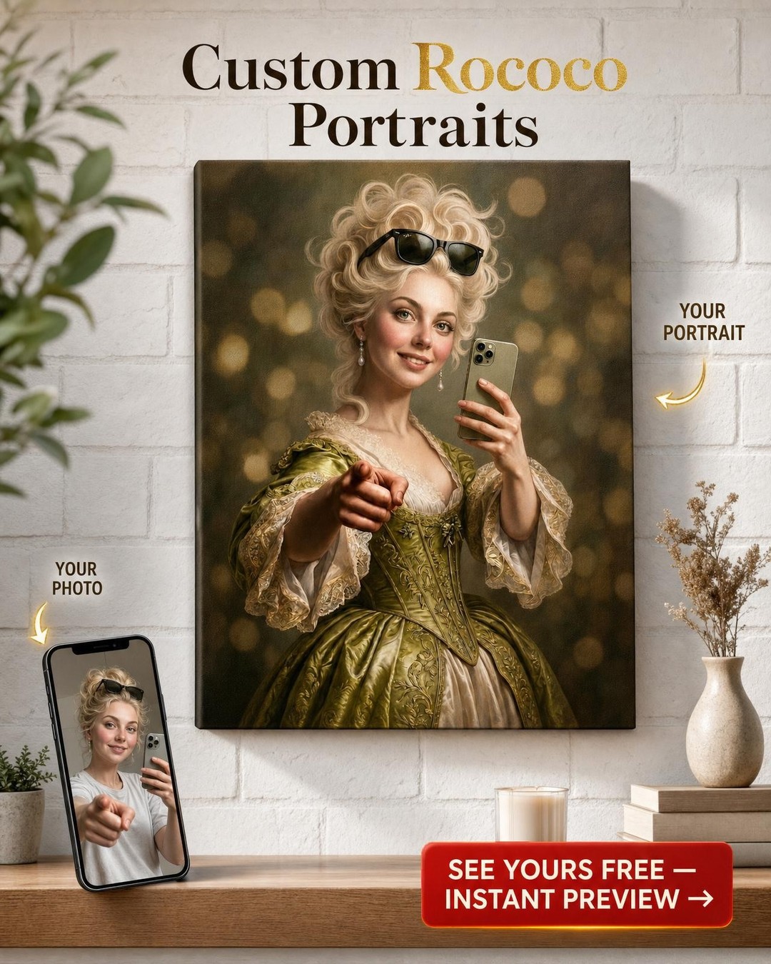 Královský Styl Vlastní Portrét z Fotografie | Personalizovaný Dárek pro Ni