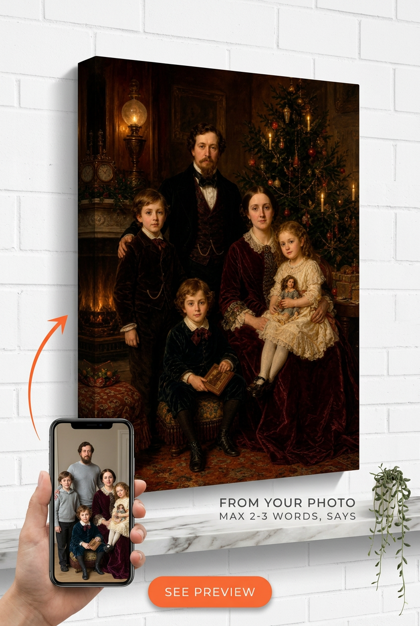 Custom Victorian Family Portrait — Regal Christmas Canvas from Photo