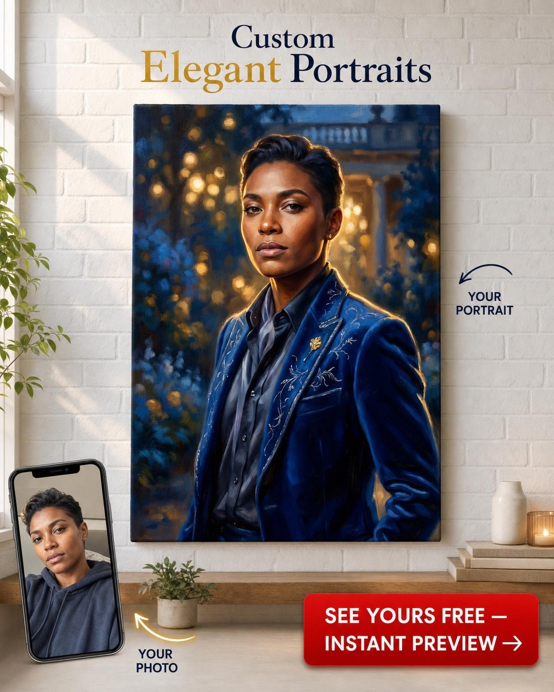 Custom Royal Woman Portrait — Regal Canvas from Photo