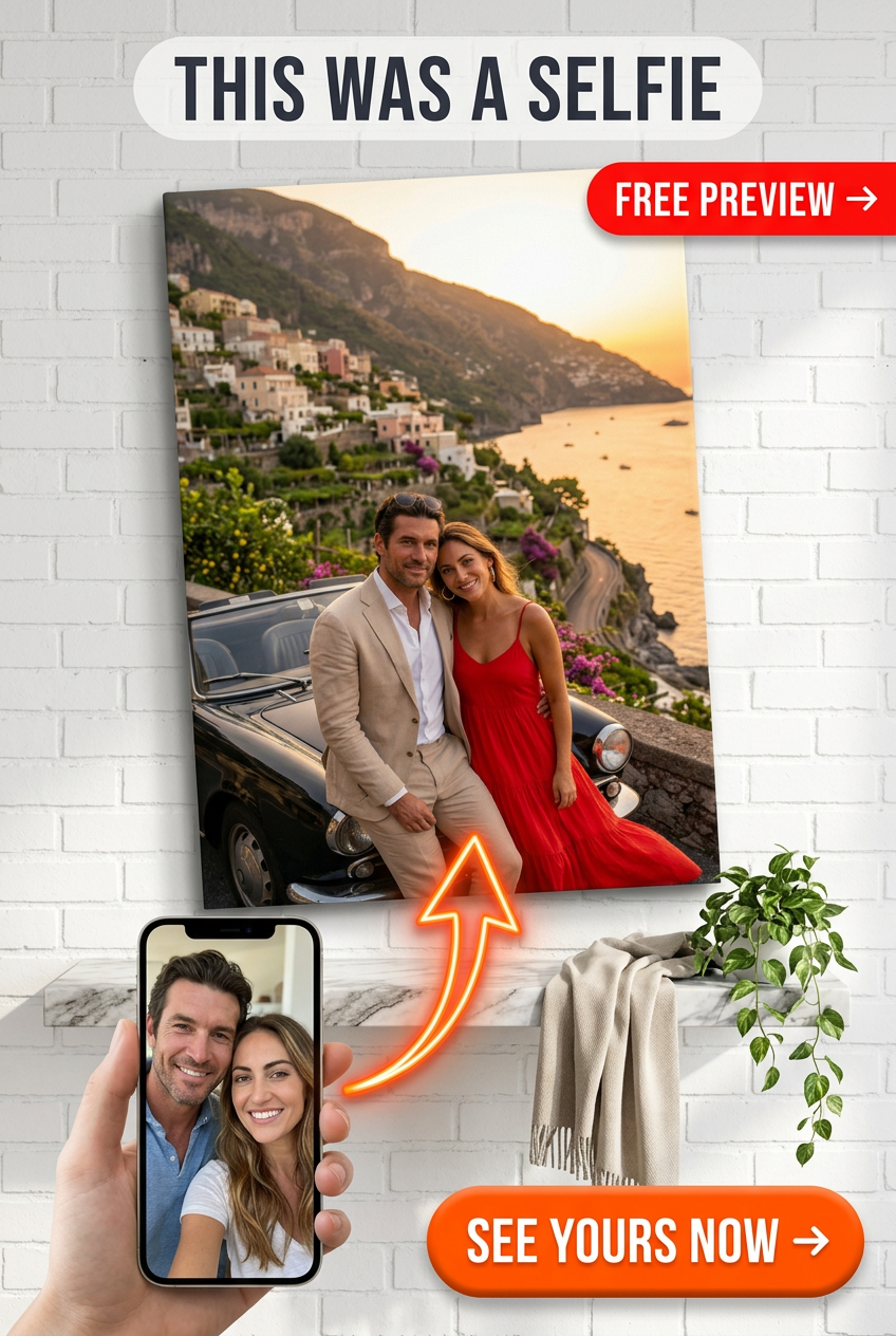 Custom Sunset Couple Portrait — Romantic Canvas from Photo