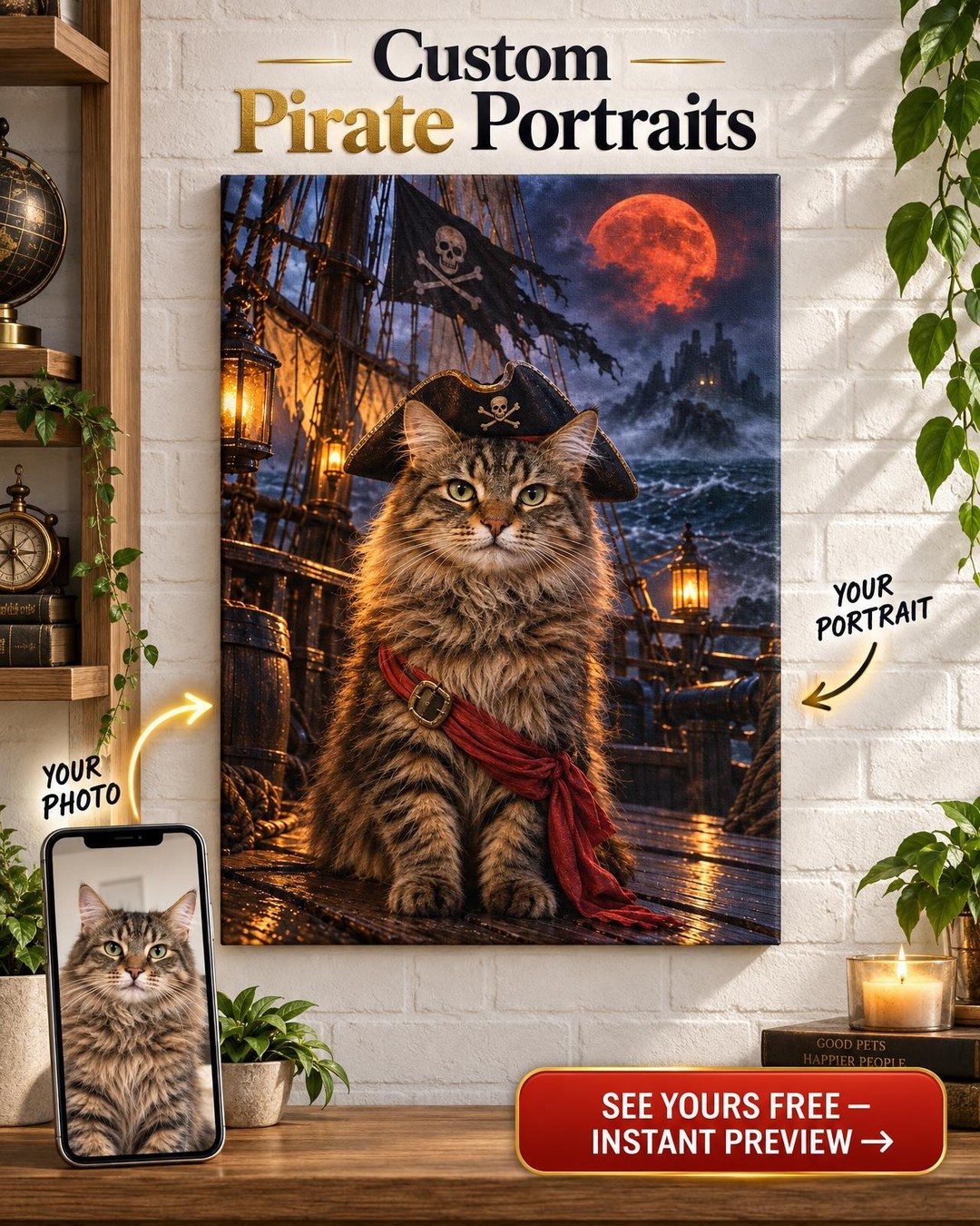 Ghost Pirate Ship Custom Portrait from Photo | Personalized Gift