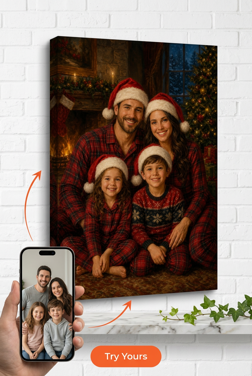 Custom Christmas Family Portrait — Festive Holiday Canvas from Photo