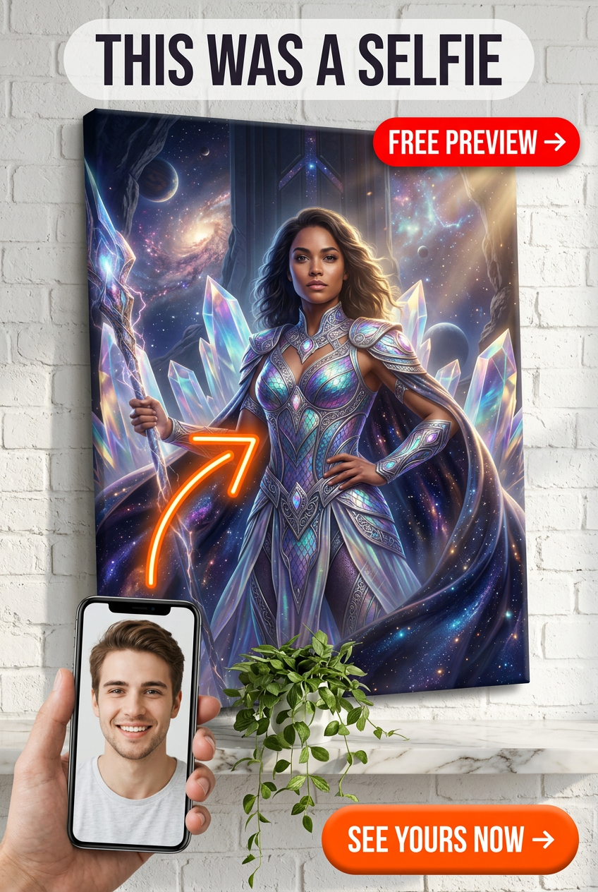 Custom Fantasy Woman Portrait — Heroic Warrior from Photo Canvas