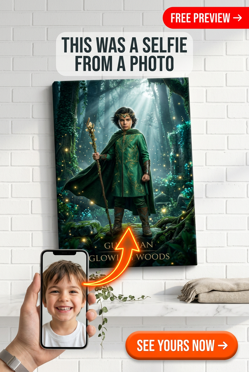 Custom Fantasy Boy Portrait — Whimsical Forest Magic Canvas