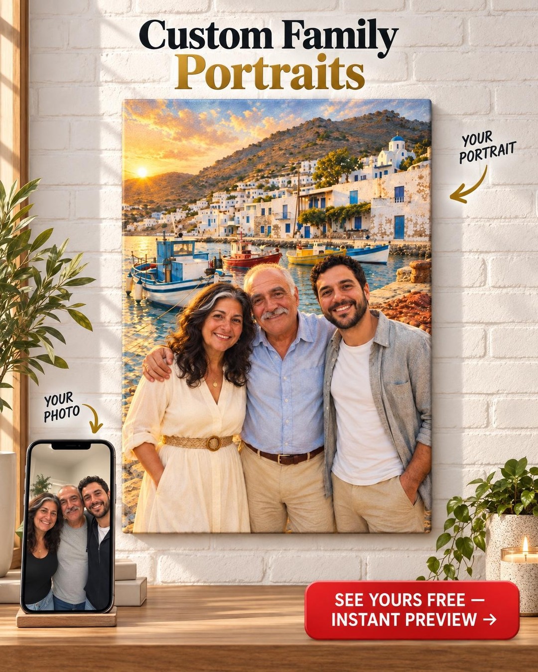 The Harbour Back Home Custom Family Portrait from Photo | Hometown Portrait Gift