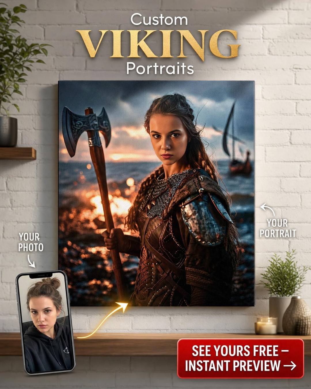 Regal Viking Woman Portrait – Custom Canvas Art