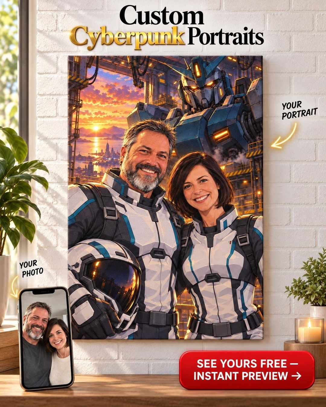 Giant Robot Pilot Anime Custom Portrait from Photo | Personalized Canvas Gift