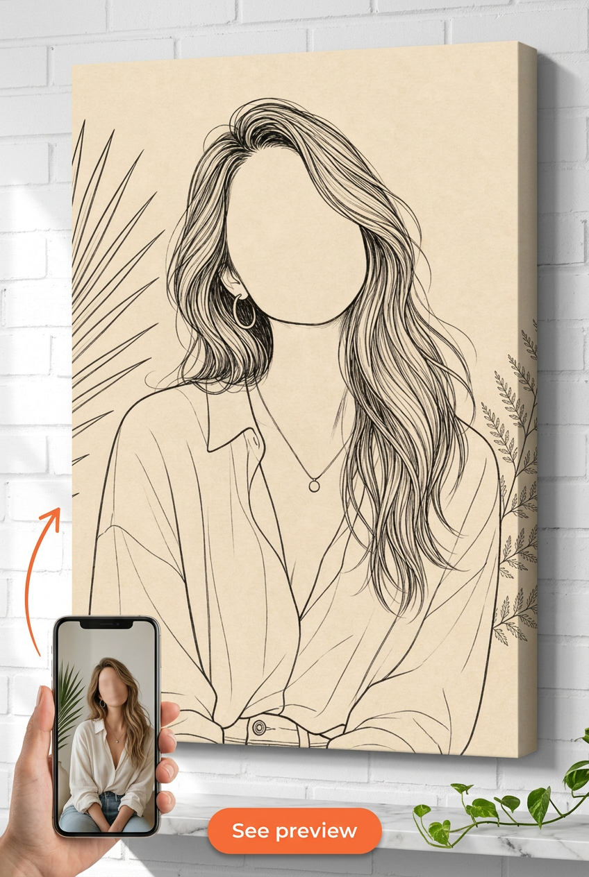 Custom Minimalist Woman Portrait — Serene Canvas from Photo