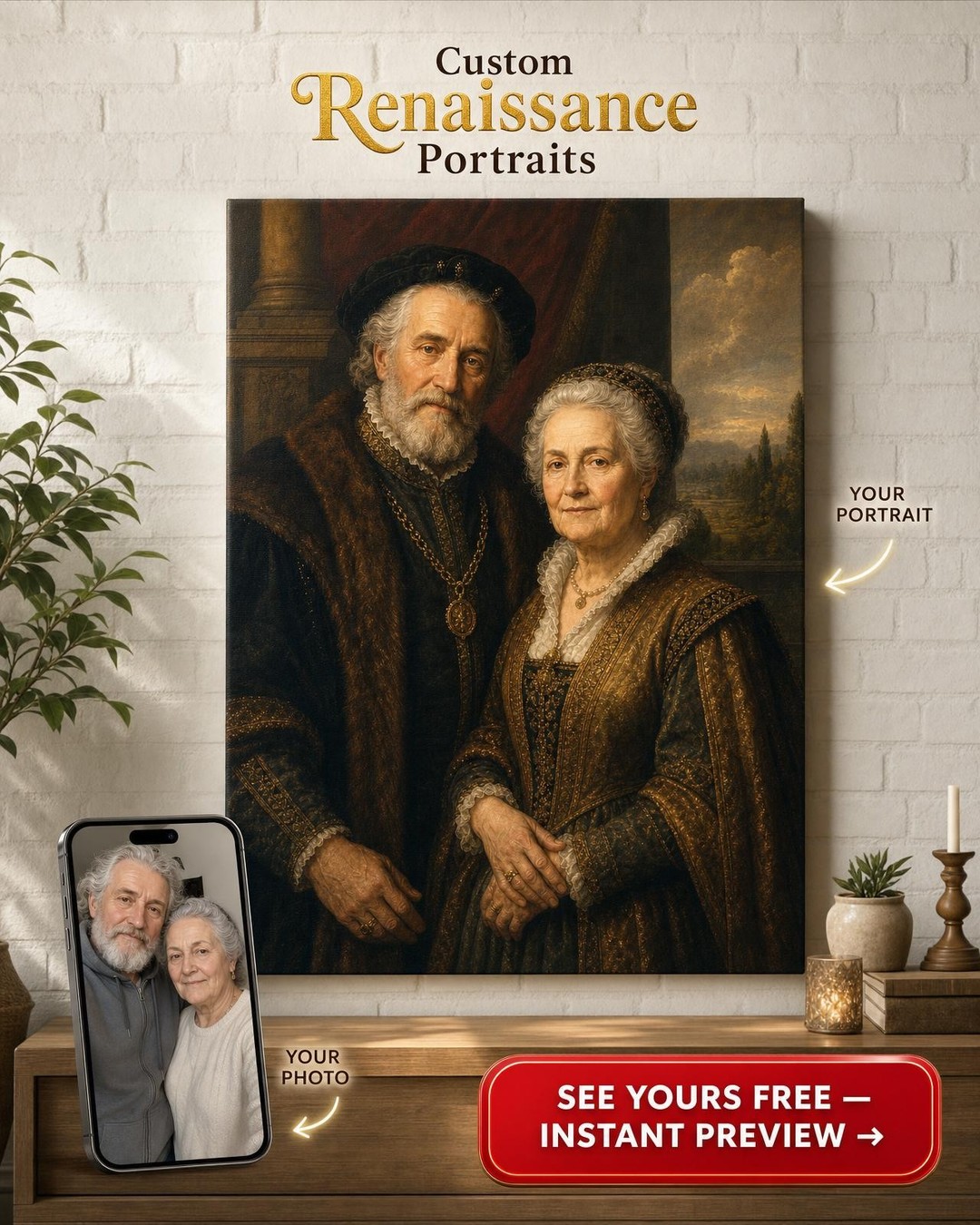 Custom Renaissance Couple Portrait — Regal Canvas from Photo