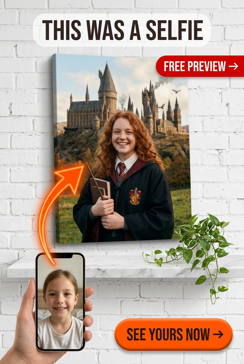 Portrait Personnalisé Thème École Magique | Cadeau Toile Personnalisée pour Elle