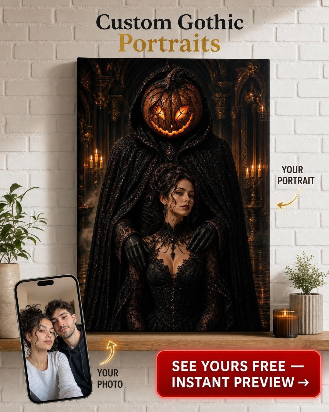 Pumpkin Warden Gothic Couple Portrait from Photo