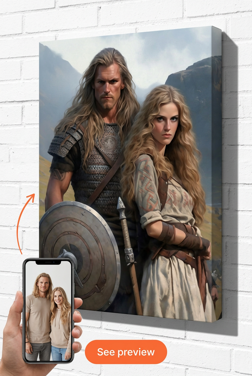 Viking Custom Portrait from Photo | Personalized Gift for Couples