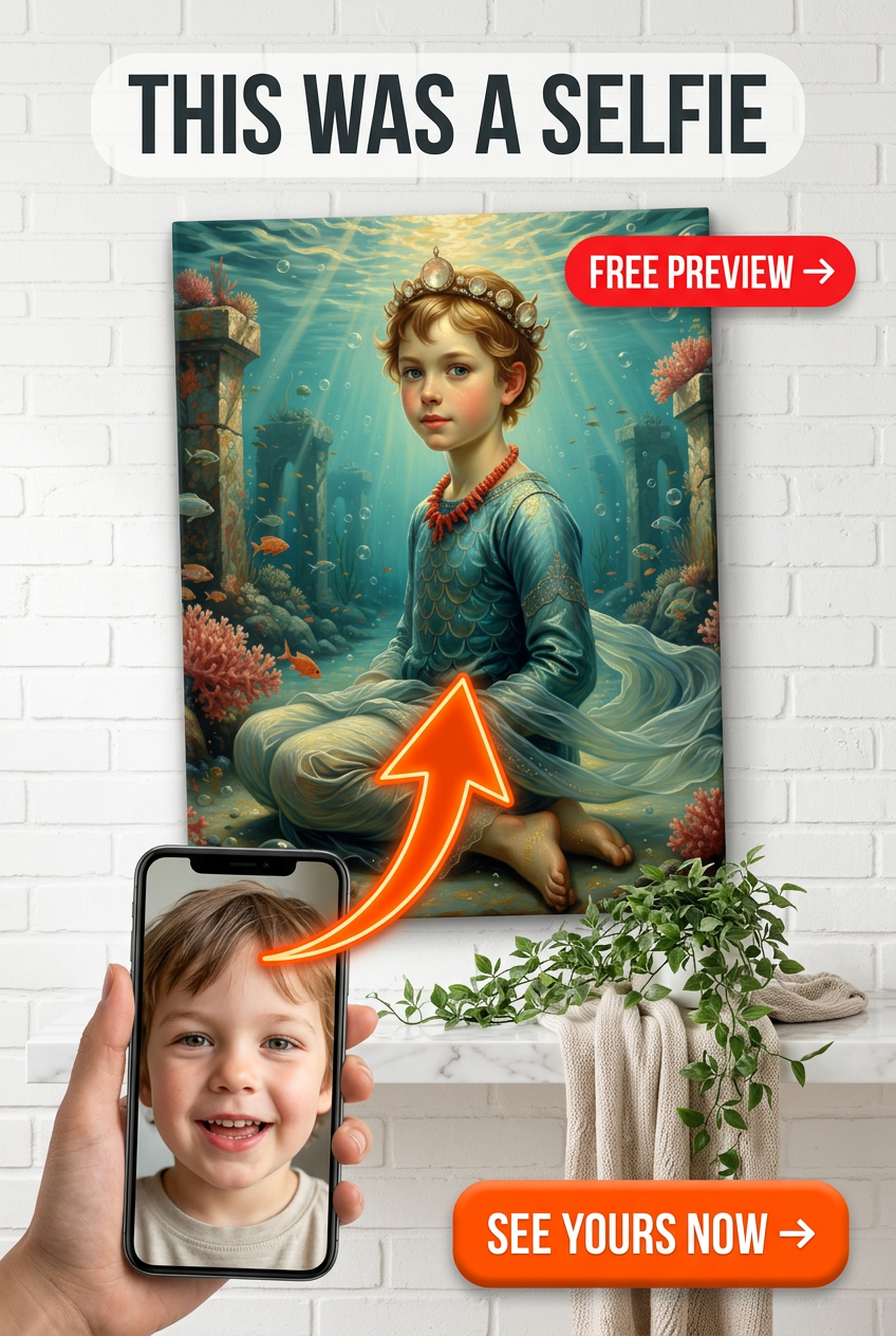 Portrait sur mesure de Petite Sirène pour garçons - Fantaisie sous-marine