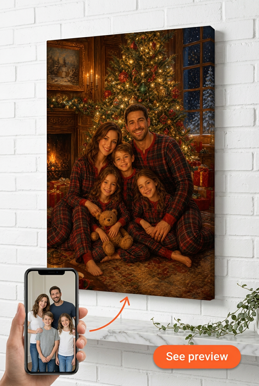 Custom Christmas Family Portrait — Festive Canvas from Photo