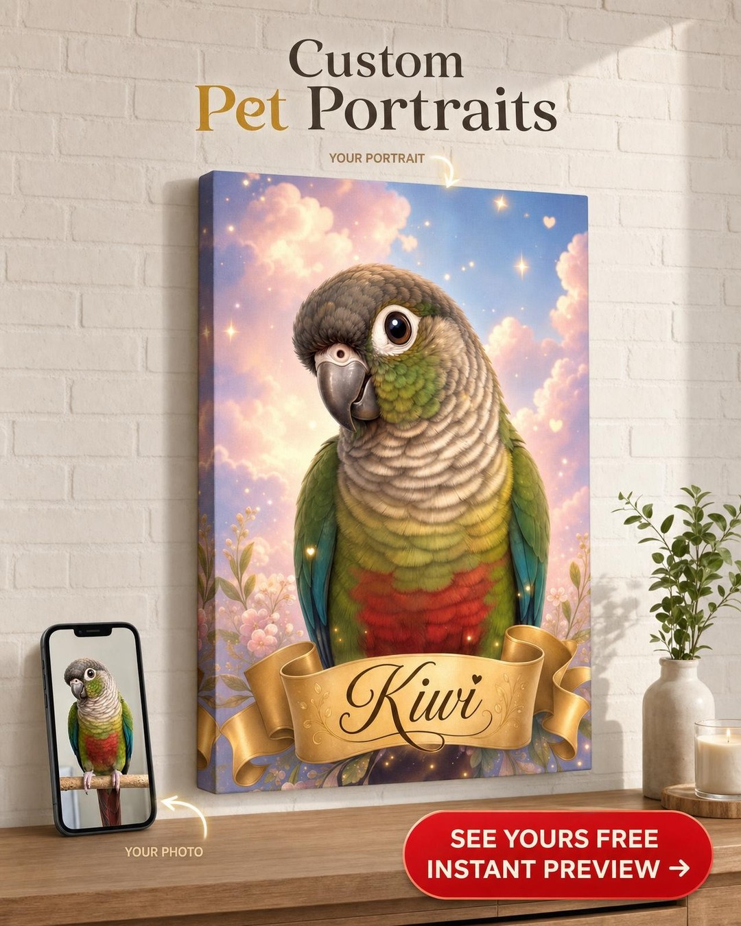 Custom Disney Cat Portrait — Whimsical Pet Canvas from Photo