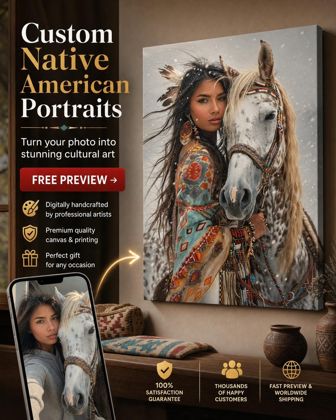 Custom Horse Woman Portrait — Serene Canvas