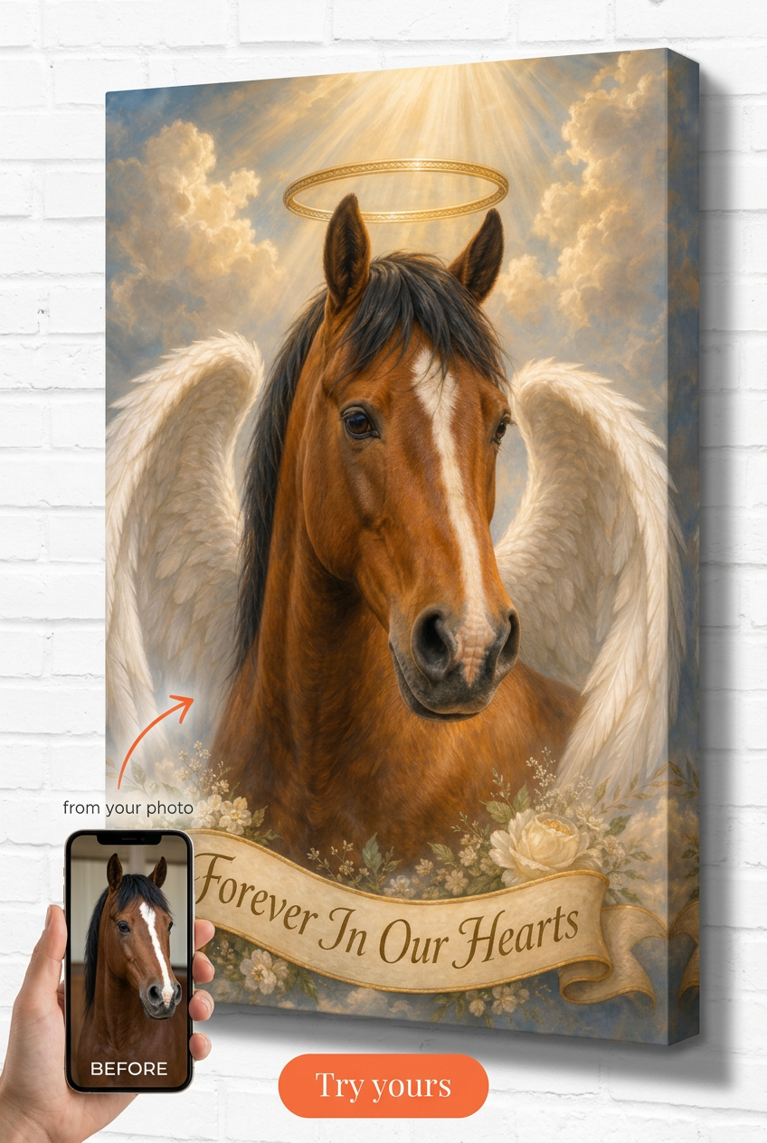 Custom Memorial Pet Portrait — Angel Wings Dog Canvas from Photo