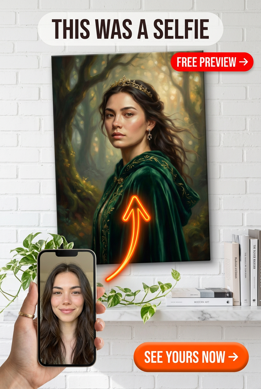 Custom Fantasy Woman Portrait — Regal Crown & Forest Canvas